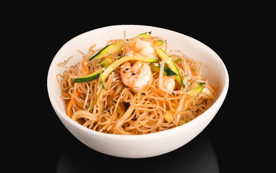 Spaghetti di riso con mazzancolle